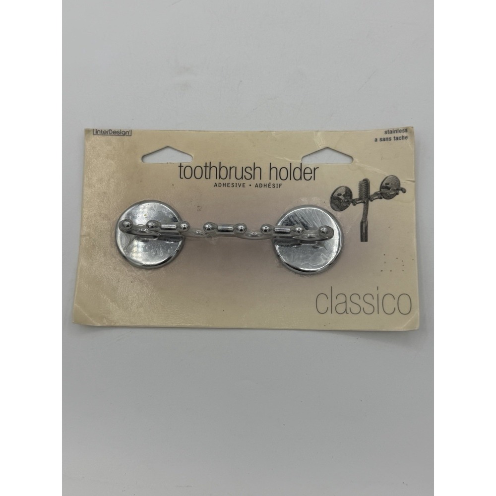 InterDesign Classico Stainless Steel Toothbrush Holder Vintage Chrome Adhesive